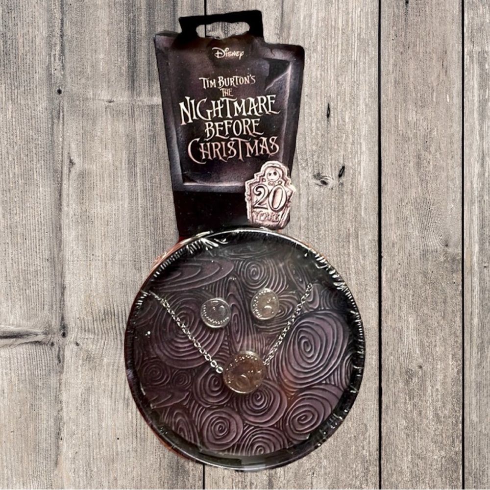 Nightmare Before Christmas Silver post earrings and necklace set Jack Skeleton